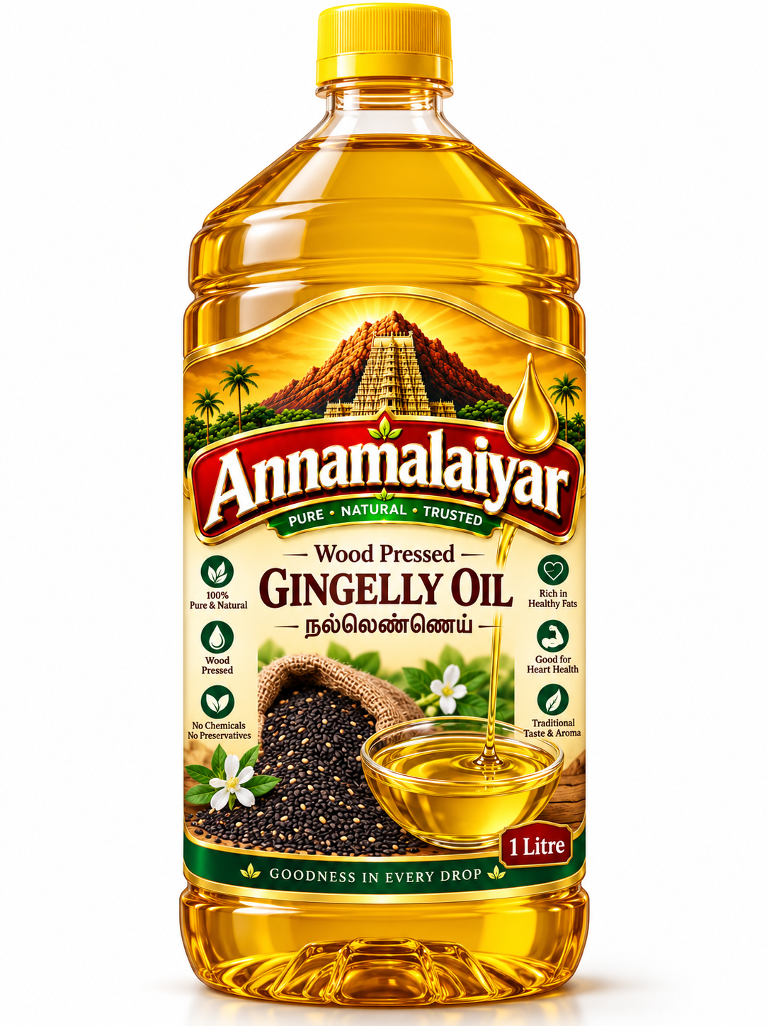 Annamalaiyar Wood Pressed Gingelly Oil – Pure Sesame Oil